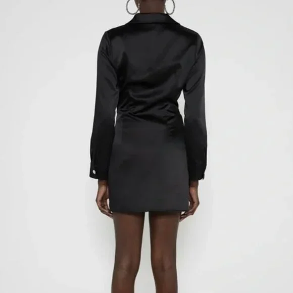 NWOT Zara Ruched Front Satin Black Mini Dress Size Medium - Picture 2 of 5